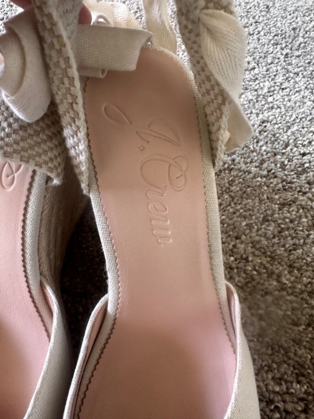JCREW Lace Up High Heels Espadrille Womens 9.5 Beige Wedge Coastal Comfort Beach - Picture 9 of 13